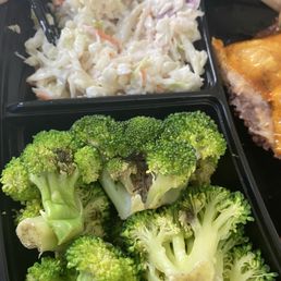Rotten broccoli and cole slaw expired or gone bad.