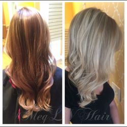 Megan's Beauty Box - This was my before and after from Megan. She turned me this blonde in only one session! She is amazing at what she does!