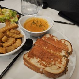 4 cheese grilled cheese with tomato bisque and fries 4 cheese grilled cheese with tomato bisque and fries