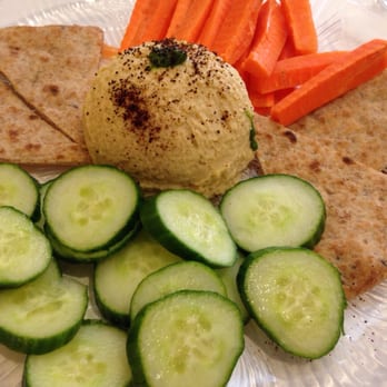 Norma's Corner Shoppe - Yummy homemade hummus with cucumbers, carrots, and whole grain pita bread. - Coffee & Tea Near Me - Ridgewood, New York