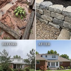 Dun' Dirt Cheap Lawn & Landscape - Dun' Dirt Cheap Lawn & Landscape: Before/after luxury stone masonry retaining walls, yard drainage & sod in Broken Arrow OK. (918) 416-1486