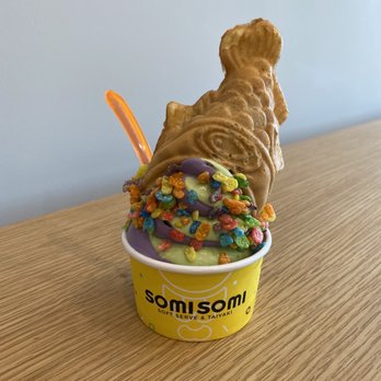 Somisomi - Matcha ube with fruity pebbles and Nutella filling - Ice Cream & Frozen Yogurt Near Me - Pleasanton, California Somisomi - Matcha ube with fruity pebbles and Nutella filling - Ice Cream & Frozen Yogurt Near Me - Pleasanton, California