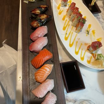 Akami Sushi Bar - Too to bottom: Unagi, Hamachi, Sake, and Toro. - Sushi Bars Near Me - Apex, North Carolina Akami Sushi Bar - Too to bottom: Unagi, Hamachi, Sake, and Toro. - Sushi Bars Near Me - Apex, North Carolina