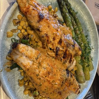California Fish Grill - Sea Bass Branzino, Cajun Style, Fired Roasted Street Corn, Grilled Asparagus - Seafood Near Me - Rockville, Maryland California Fish Grill - Sea Bass Branzino, Cajun Style, Fired Roasted Street Corn, Grilled Asparagus - Seafood Near Me - Rockville, Maryland