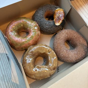 Holey Grail Donuts - Top Left to Bottom Right: Strawberry Fields, Black Sabbath, Original Sin, Churro - Donuts Near Me - Honolulu, Hawaii Holey Grail Donuts - Top Left to Bottom Right: Strawberry Fields, Black Sabbath, Original Sin, Churro - Donuts Near Me - Honolulu, Hawaii