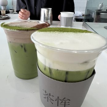 DAMO - Matcha cream top, chocolate forest in the back - Coffee & Tea Near Me - Los Angeles, California