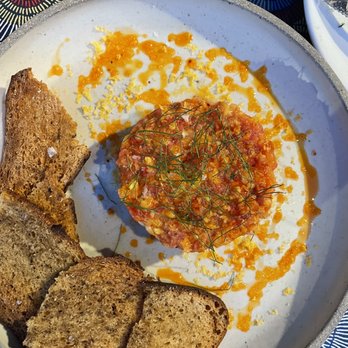 Yalla - The beef tartare with rye bread crisps - Mediterranean Near Me - Portland, Oregon