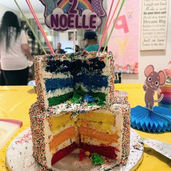 Delite Bake Shop - Rainbow two tiered cake with nonpareils, buttercream and cannoli fillings. - Bakeries Near Me - Yonkers, New York Delite Bake Shop - Rainbow two tiered cake with nonpareils, buttercream and cannoli fillings. - Bakeries Near Me - Yonkers, New York
