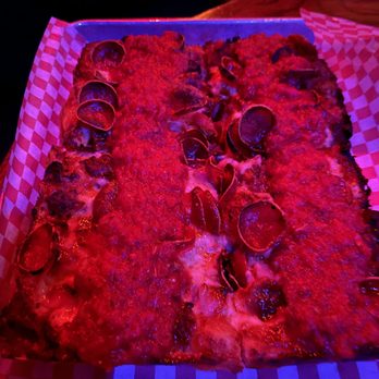 Red Dwarf - Detroit style pizza. The lighting makes it look funky. - Beer Bar Near Me - Las Vegas, Nevada Red Dwarf - Detroit style pizza. The lighting makes it look funky. - Beer Bar Near Me - Las Vegas, Nevada