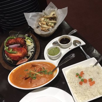 India Palace - 59. Shrimp Masala and 65. Tandoori Chicken and 79. Garlic Naan - Indian Near Me - Germantown, Maryland