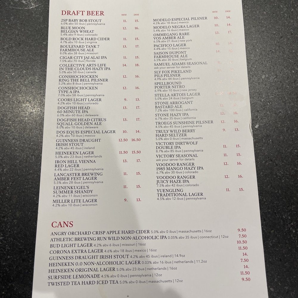 Beer menu Beer menu