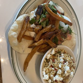 Tasty Town - Chicken pita "Greek style" with a side of orzo salad - Greek Near Me - Birmingham, Alabama Tasty Town - Chicken pita "Greek style" with a side of orzo salad - Greek Near Me - Birmingham, Alabama