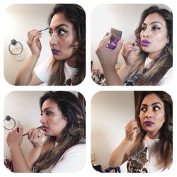 A-One Eyebrow Threading - Make up Purple lipstick  and shiny cheeks