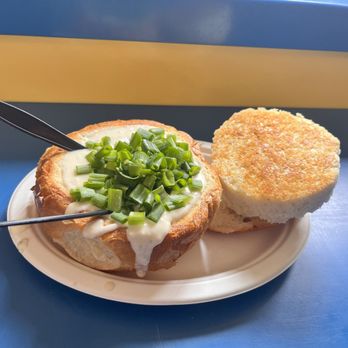 Splash Cafe - Famous Bread Bowl + green onion topping added - American Near Me - Pismo Beach, California
