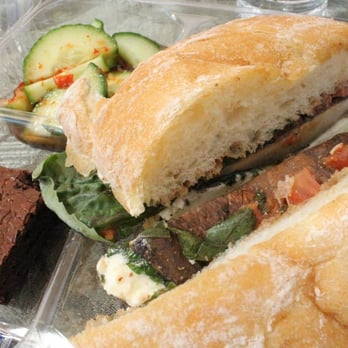 Grapeline Wine Tours - Portobello mushroom sandwich (1 of the 6 choices for lunch); nice kimchi like side and brownie was moist and delicious! - Wine Tours Near Me - Temecula, California