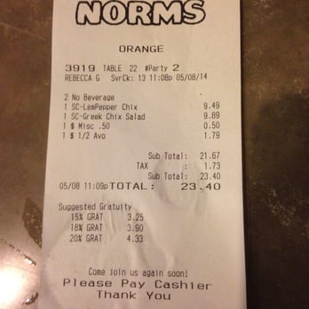 NORMS Restaurant - Fifty cents for spinach upgrade, I can deal. It was delicious. - Diners Near Me - Orange, California NORMS Restaurant - Fifty cents for spinach upgrade, I can deal. It was delicious. - Diners Near Me - Orange, California