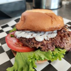 No Forks Given - Tzatziki Burger (Grilled Onions, Lettuce, Tomato, Tzatziki)