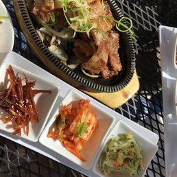 Pork belly entree and side dishes Pork belly entree and side dishes