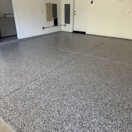 New garage epoxy with paint flake.