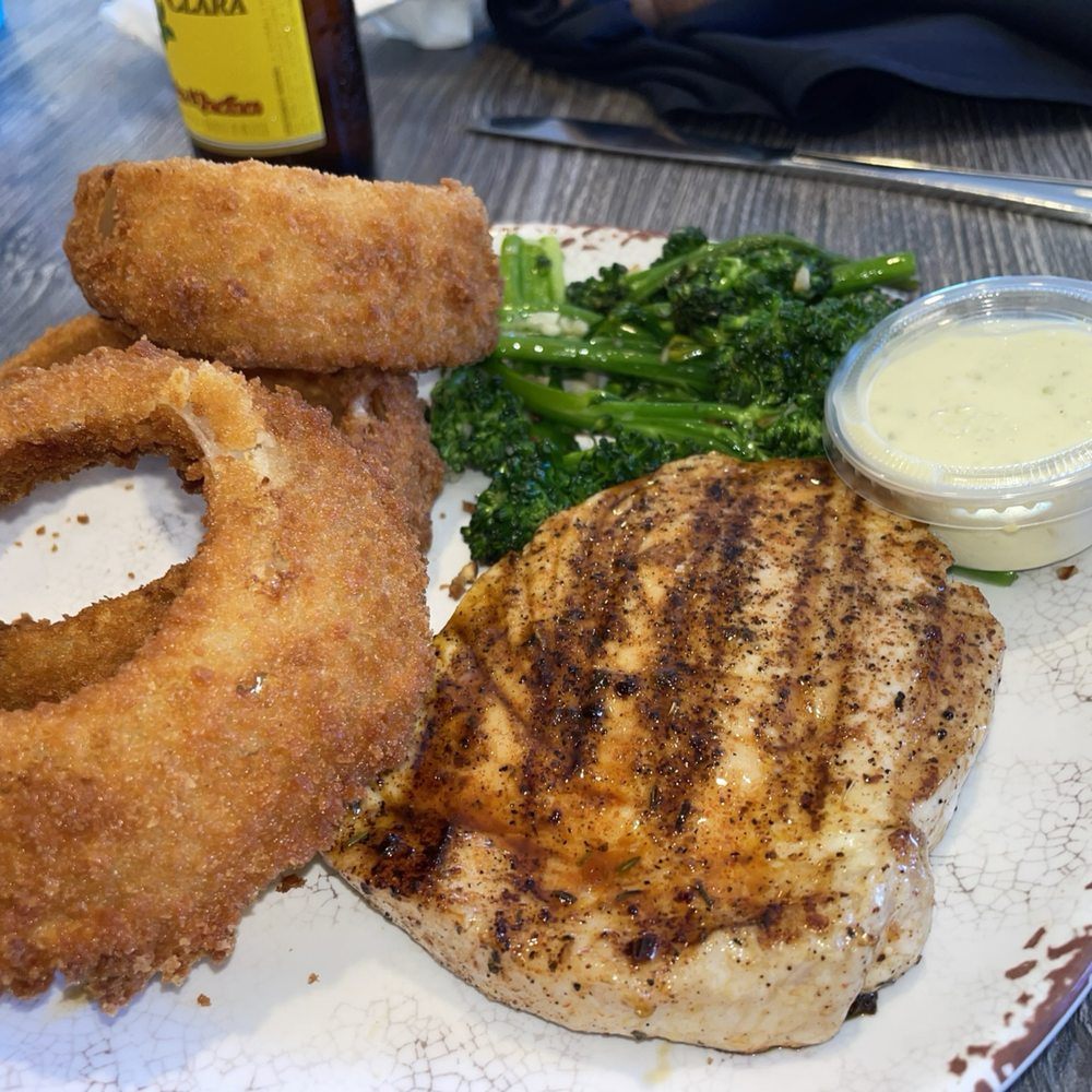 Fishermen's Catch - Swordfish Plate with Onion Rings and sautéed Broccolini. - Seafood Markets Near Me - Oxnard, California Fishermen's Catch - Swordfish Plate with Onion Rings and sautéed Broccolini. - Seafood Markets Near Me - Oxnard, California