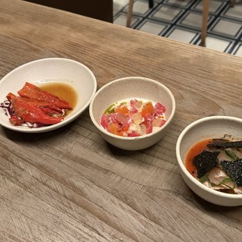 Atoboy - LONG HOT PEPPER smoked soy, horseradish, radicchio BLUEFIN TUNA carrot, smoked trout roe, nuruk FLUKE chojang, cucumber, perilla - Korean Near Me - New York, New York
