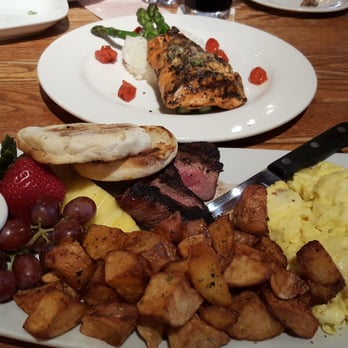 Glacier BrewHouse - Steak and eggs breakfast Salmon with rice - American Near Me - Anchorage, Alaska Glacier BrewHouse - Steak and eggs breakfast Salmon with rice - American Near Me - Anchorage, Alaska