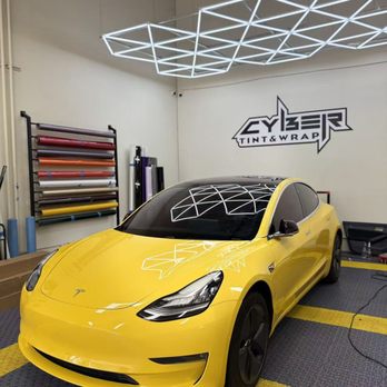 Cyber Tint & Wrap - Yellow Vinyl Color Changing Wrap Model 3 - Car Window Tinting Near Me - Temple City, California