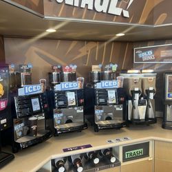 ampm - Fresh ground coffees & slushy coffee drinks with syrups etc. in 12 to 24 oz cups.