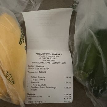 Hometown Market - Over $8 for less than 1 lb of squash. Each type rung up as 2 lbs each. Thieves - Grocery Near Me - Clemson, South Carolina Hometown Market - Over $8 for less than 1 lb of squash. Each type rung up as 2 lbs each. Thieves - Grocery Near Me - Clemson, South Carolina