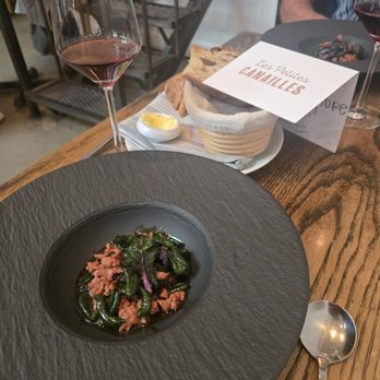 Les Petites Canailles - Spinach Duck & Pork Sausage with Kale "lollipops" - French Near Me - Paso Robles, California
