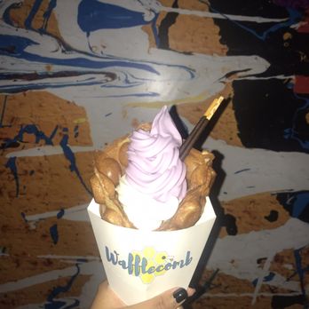 Wafflecomb - Taro & Vanilla ice cream with vanilla waffle cone - Ice Cream & Frozen Yogurt Near Me - Santa Clarita, California Wafflecomb - Taro & Vanilla ice cream with vanilla waffle cone - Ice Cream & Frozen Yogurt Near Me - Santa Clarita, California
