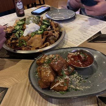 Sidecar Social - Burnt end brisket nachos(wonton chips) and fried cheese - Sports Bars Near Me - Addison, Texas Sidecar Social - Burnt end brisket nachos(wonton chips) and fried cheese - Sports Bars Near Me - Addison, Texas