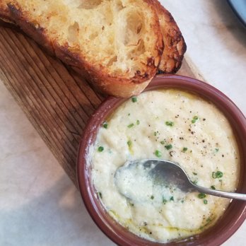 Avec River North - Potato and salted cod branded with garlic crostini and chives. Good but a little fishy - Mediterranean Near Me - Chicago, Illinois