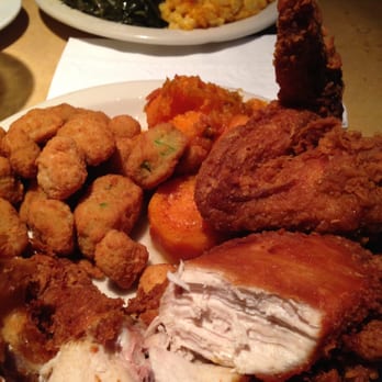 Sandra's Next Generation - Juicy fried chicken breast, fried okra, yams (front). Chopped bbq, blackened catfish, caribbean rice, mac & cheese, collard greens (back) - Soul Food Near Me - New Haven, Connecticut Sandra's Next Generation - Juicy fried chicken breast, fried okra, yams (front). Chopped bbq, blackened catfish, caribbean rice, mac & cheese, collard greens (back) - Soul Food Near Me - New Haven, Connecticut