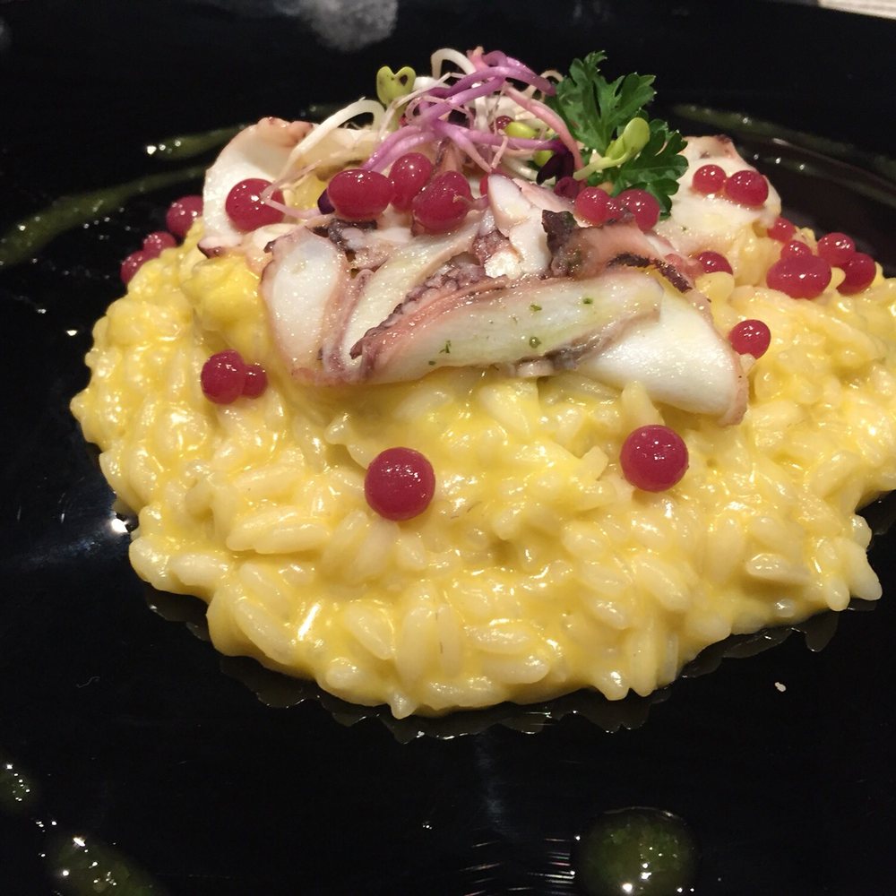 Casalice - Risotto of the day: saffron and Gorgonzola rice with sliced octopus and 'red wine roe' - Pizza Near Me - Rome, RM Casalice - Risotto of the day: saffron and Gorgonzola rice with sliced octopus and 'red wine roe' - Pizza Near Me - Rome, RM