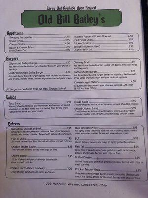 Menu photo 2 Old Bill Baileys Lancaster, OH