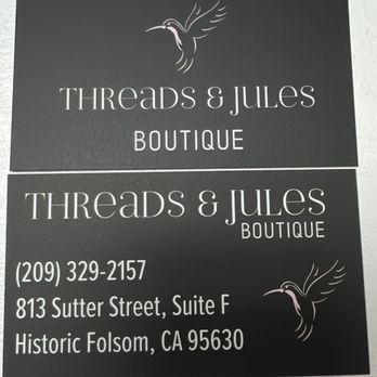 Threads & Jules Boutique - Our business card - Accessories Near Me - Folsom, California Threads & Jules Boutique - Our business card - Accessories Near Me - Folsom, California