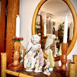 The Artful Flea - Vintage mirror, wooden candle sticks, & decor