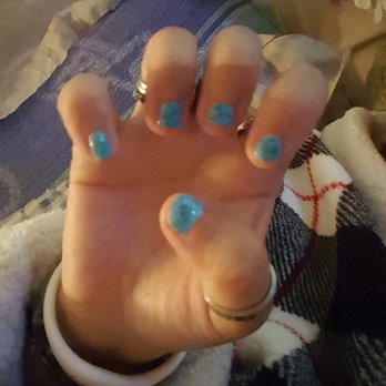 Crystal Nails - Lighter blue on the bottom and a splattered polish... both gel colors... Cherry did my gel manicure - Nail Salons Near Me - Pasadena, California