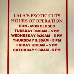 Lala’s Exotic Cuts - Lala's Exotic Cuts new hours of operation