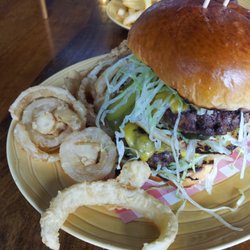 Sourdough Bakery & Co - Mac Daddy with onion rings ($18).