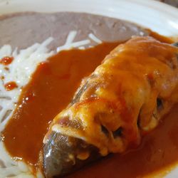 La Cocina Hope Mills - Chili relleno with refried beans.