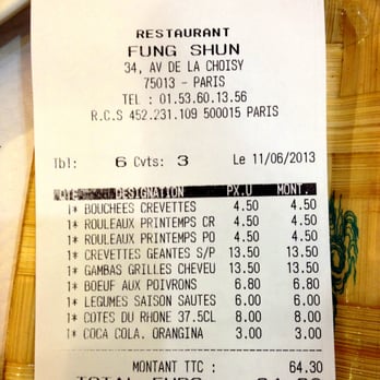Fung Shun - the bill - Vietnamese Near Me - Paris, 75 Fung Shun - the bill - Vietnamese Near Me - Paris, 75