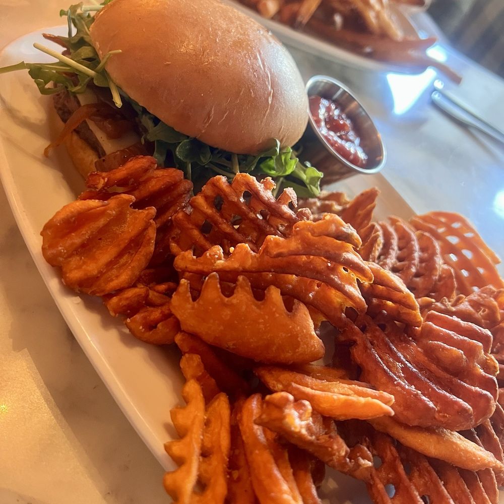 The Living Room - Wagyu Burger with waffle fries - New American Near Me - Chandler, Arizona