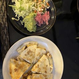 Plain chicken quesadilla and sides Plain chicken quesadilla and sides