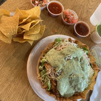 Fiesta Fresh Mexican Grill - Chicken salad taco bowl, chips, side of (left to right) pico, mild salsa, pico (yes I like pico) and hot salsa. - Mexican Near Me - Bluffton, South Carolina Fiesta Fresh Mexican Grill - Chicken salad taco bowl, chips, side of (left to right) pico, mild salsa, pico (yes I like pico) and hot salsa. - Mexican Near Me - Bluffton, South Carolina