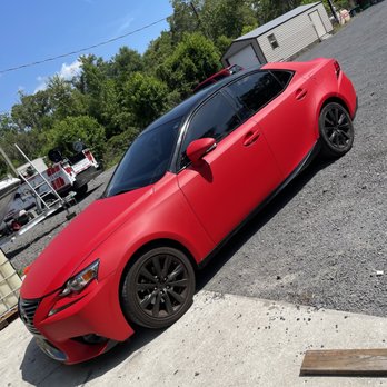 New Image Customz - Lexus wrapped matte carmine red with gloss black roof and side skirts - Car Window Tinting Near Me New Image Customz - Lexus wrapped matte carmine red with gloss black roof and side skirts - Car Window Tinting Near Me