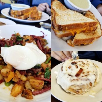 Dirtbag Tea Cafe - Corned beef hash, grilled cheese with bacon, and maple bacon cinnamon roll - Cafes Near Me - Orangevale, California