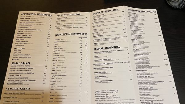 Menu photo 3 Samurai Mill Valley, CA