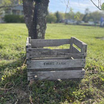 Hidden Valley Orchards - a wooden crate in the grass - Pick Your Own Farms Near Me - Lebanon, Ohio